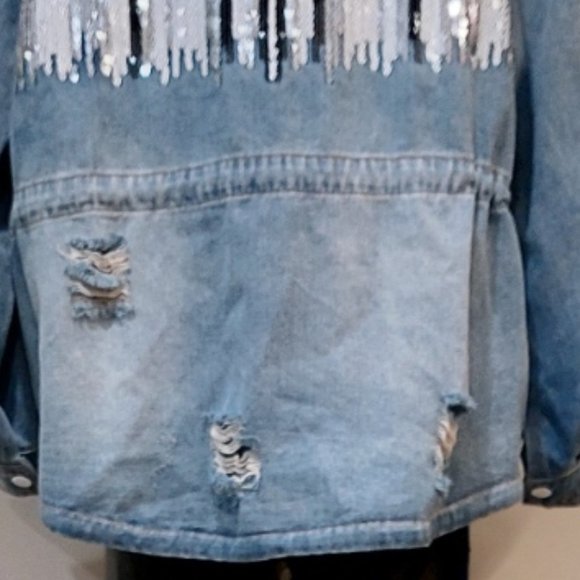 ๐ฅVTG 70s HIPPIE STYLE๐ฅ Distressed Sequinned Denim Anorak Jacket - Picture 12 of 16